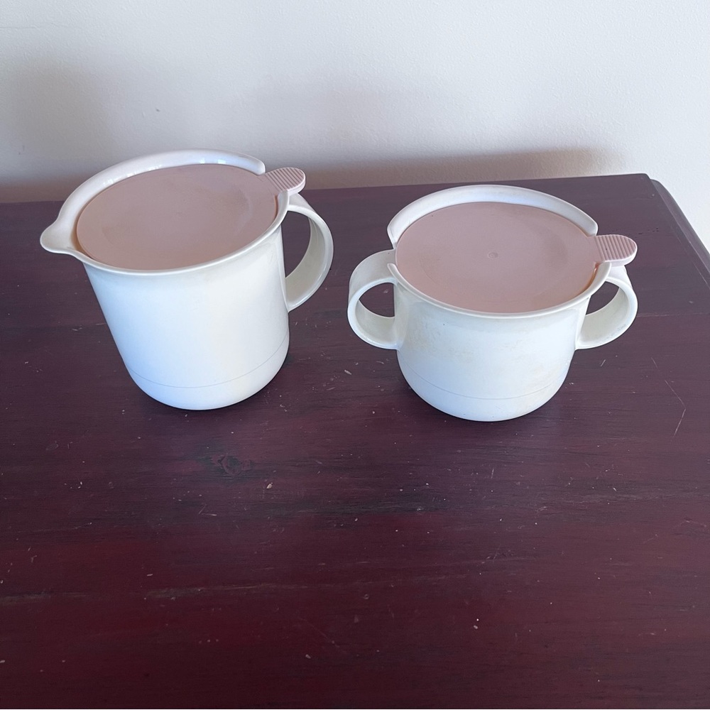 Vintage Tupperware Sugar & Creamer Pink and White